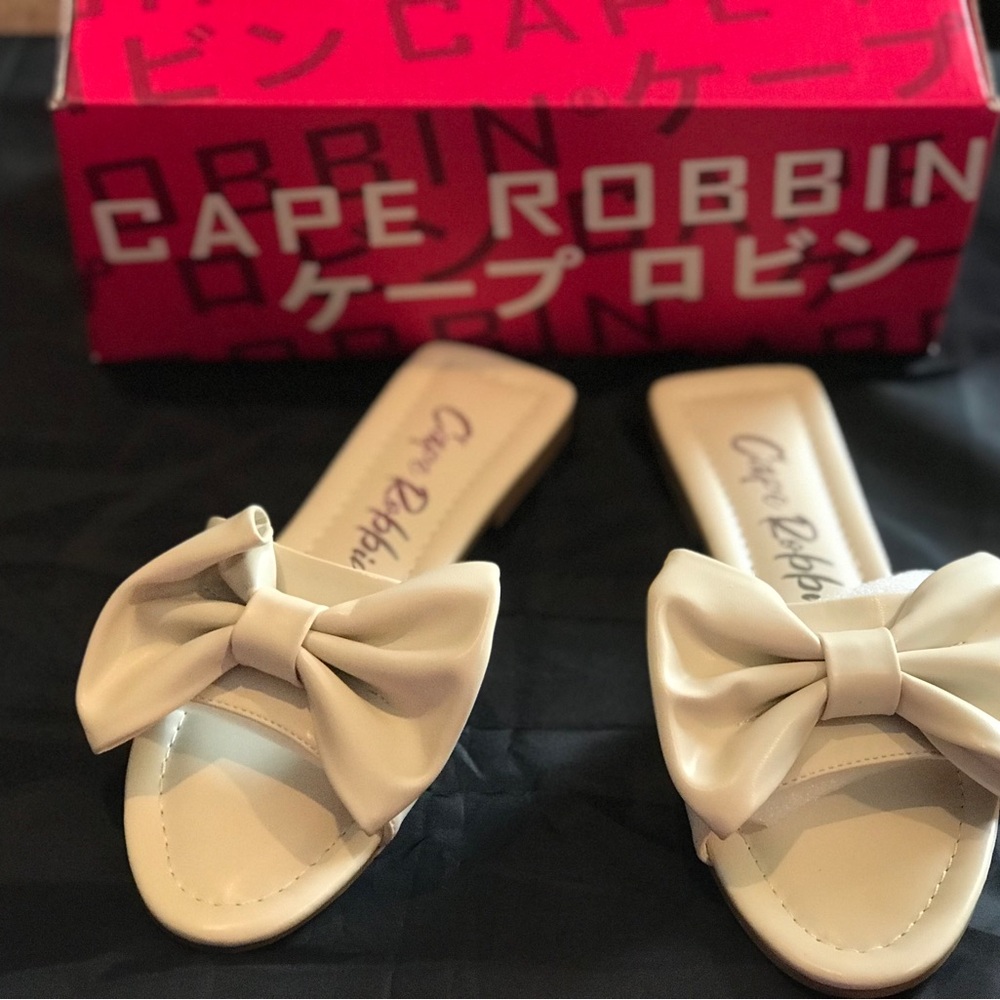 Cape Robbin Cream Bow Slide Sandals for Women